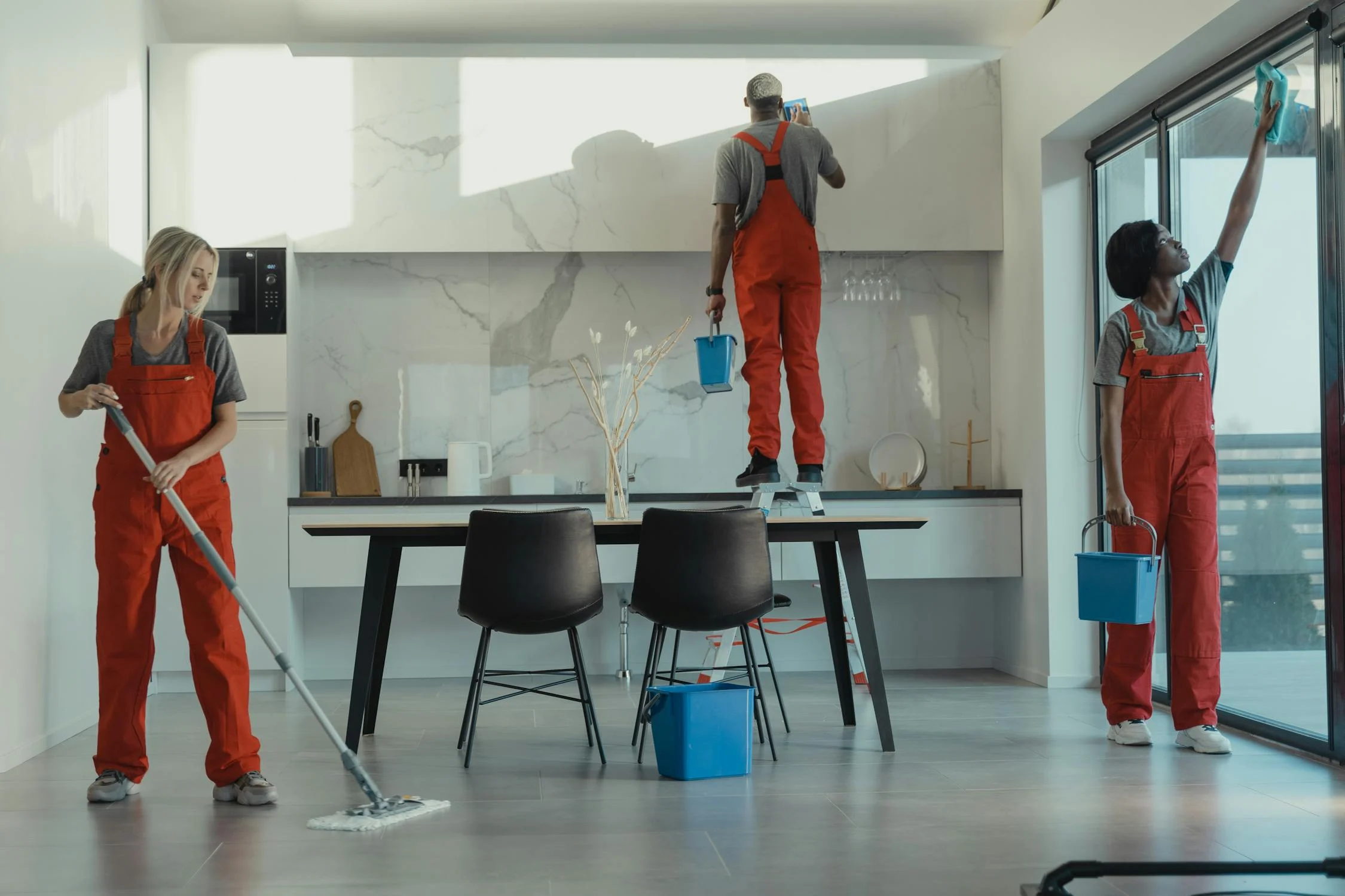 Team preparing for a commercial cleaning job